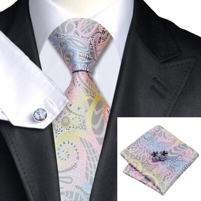 

N-0542 Vogue Men Silk Tie Set Yellow Paisley Necktie Handkerchief Cufflinks Set Ties For Men Formal Wedding Business wholesale