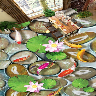 

Бесплатная доставка 3D Stereo Lotus Carp пол обои исследования ресторана спальня самоклеящиеся пол фрески 250cmx200cm