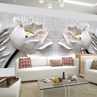

3D Stereo Relief Lotus White Flowers Mural Фото Обои Современное классическое искусство Гостиная Фон Обои на стенах Papel De Parede