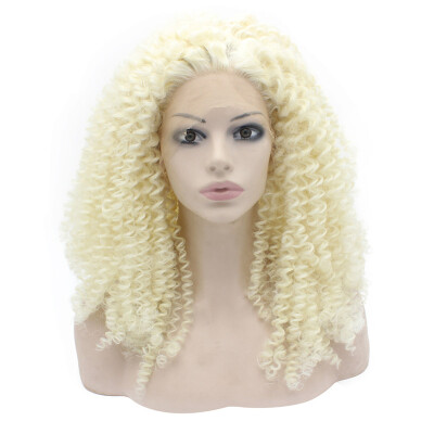 

Long Platinum Blonde Curly Swiss Lace Front Wig Heat Resistant