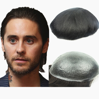 

N.L.W. European virgin human hair toupee for men with transparent Thin skin PU, 10" x 8" Straight hair pieces for men
