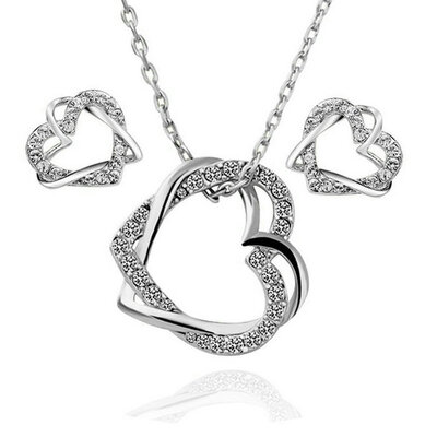 

Yoursfs® 18k rose позолоченные двойное сердце ожерелье и серьги определяет использование набора австрийского кристалл