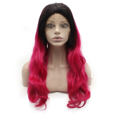

Iwona Synthetic Hair Lace Front Long Wavy Black Pink Wig