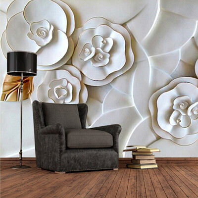 

Custom 3D Photo Wallpaper White Rose Flower 3D Stereoscopic Relief Mural Paintings Living Room Background Wallpaper Modern Art