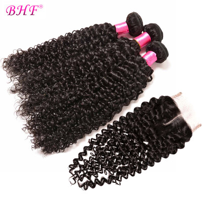 

Bhf Hair Unproccessed Human Hair 3 Bundles With Closure Peruvian Virgin Hair Kinky Curly