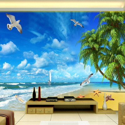 

Custom 3D Photo Wallpaper Wall Painting Sea View Mediterranean Style Beach Seaside Landscape Living Room Sofa Mural Wall Paper