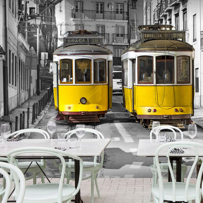 

3D photo wallpaper European style retro tram road large murals restaurant leisure Cafe tea shop wallpaper living room sofa mural