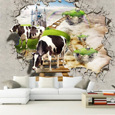 

Photo Wallpaper 3D Stereo Cow Broken Wall Mural Modern Creative Kids Bedroom Living Room Backdrop Wall Decor Papel De Parede 3 D