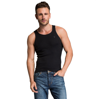 

Playboy Vest Men &39s Cotton Slim Leisure Sports Bottoms T - shirt Black XXL