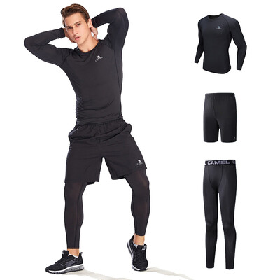 

Camel Camel Men&39s Fitness Three-piece Set Long Sleeve Tights Knit Running Nine Pants Sports Set C7W2S1602 Black XL