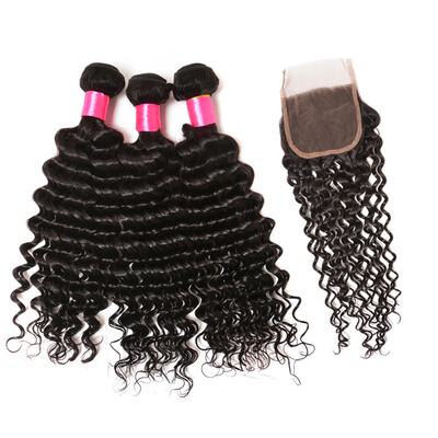 

Malaysian Virgin Hair With Closure Baby Hair Silk Base Closure Deep Wave Malaysian Virgin Hair Closure Bundle Natural Cheap Wavy