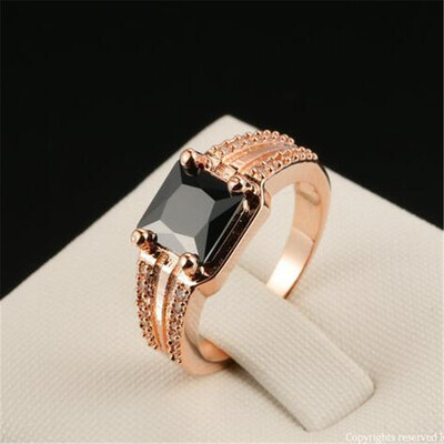 

Rose Gold Plated Prince Cut Wedding & Engagement Ring Jewelry Black Cubic Zirconia CZ Diamond Ring For Women R548