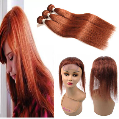 

Brazilian Straight 33# Color Auburn Human Hair Bundles With Closure Brazilian Human Hair With Closure Cheap Virgin Hair Weaves