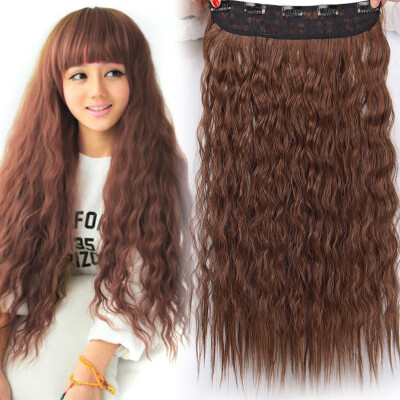 

Synthetic Long Wavy Women Black Brown 5 Clips in Hair Extension 22" 55 cm Heat Resistant