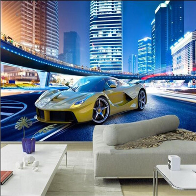 

Custom 3D City Night Landscape Yellow Sport Car Photo Wallpaper Living Room Bedside Restaurant Personality Decor Wall Paintings