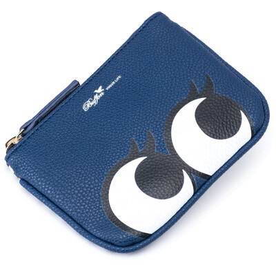 

Baifeng Buifeng coin purse mini cartoon big eyes key card storage PU hand-held small wallet white printing