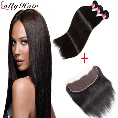 

Brazilian Silky Straight Virgin Hair Bundles With 13"*4" Ear To Ear Fashion Lace Frontal Closure Cheap High Quality Natural Color