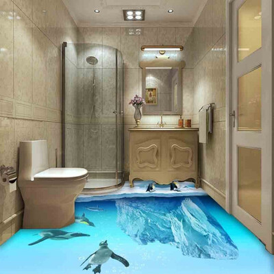 

Free Shipping Glacier Penguin flooring painting kitchen bathroom self-adhesive floor wallpaper mural 250cmx200cm