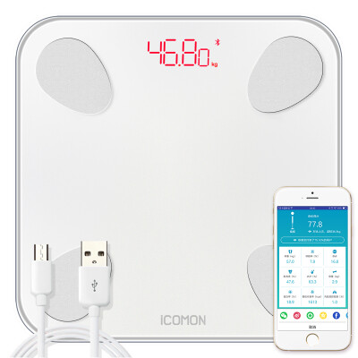 

ICOMON i9u body fat scale electronic scale body weight scale fat scale 20 body data USB charging APP control Bluetooth adapter for iOS and Android measuring fat weighing weight health said white