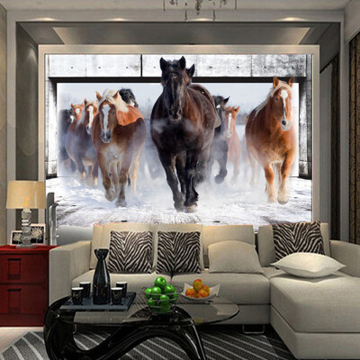 

Custom 3D Non-woven Large Mural Wallpaper Living Room Bedroom TV Sofa Background Straw Wallpaper Wall Covering Galloping Horse