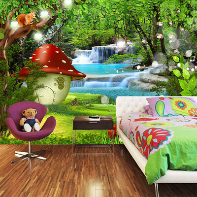 

Пользовательские 3D-обои для детей для детей Room Cartoon Children Room Green Forest Decoration Mural Backdrop Обои для спальни