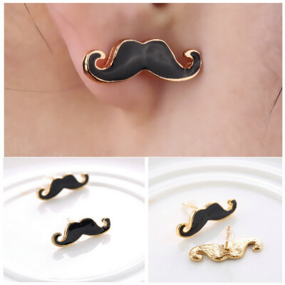 

Vintage Black Handlebar Mustache Moustache Beard Ear Studs Earrings