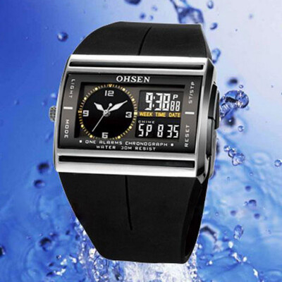 

OHSEN Unisex Waterproof Digital LCD Alarm Date Mens Military Rubber Watch