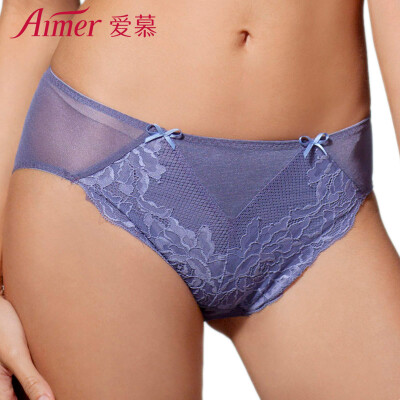 

Aiming Aimer Womens Underwear Micro-Low Low Waist Briefs Sexy Lace Mesh Eye Solid Color AM22DF1 Wine Red 16070M