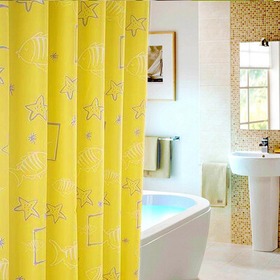 

Mercure polyester shower curtain waterproof moldy machine washable yellow starfish pattern shower curtain 180 180CM
