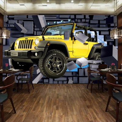 

Custom Size 3D Car Through The Wall Wall Paintings Stereo Brick Wall Bar Restaurant Backdrop Decoration Painting Mural Wallpaper