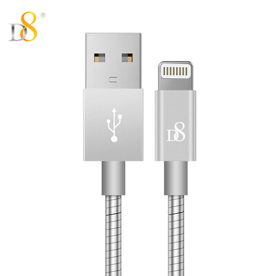 

D8 MFI certification Apple data line metal braided fast charging power cord iPhone8X 7plus 6s 6 5s charging data cable 1 m Aurora silver