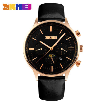 

SKMEI Fashion Watches Men Business Quartz Wristwatches 30M Waterproof Casual Leather Brand Casual Watch Relogio Masculino 9117