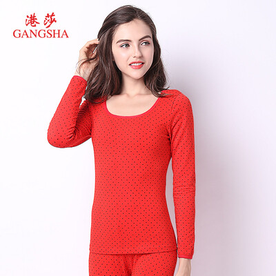 

GANGSHA Womens Cotton Thermal Underwear Set Round Neck Thin Bottom Cotton Sweater