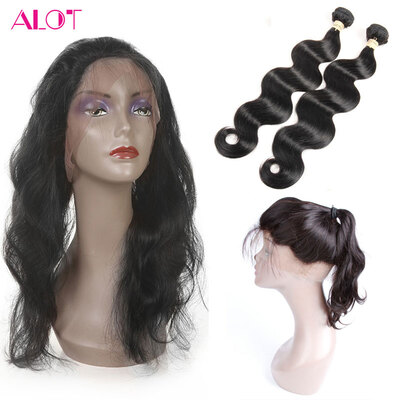 

Alot 7A Grade 360 Lace Frontal Band Body Wave Natural Hairline With 2 Bundles Weave Virgin Indian Body Wave 360 Frontal Closure