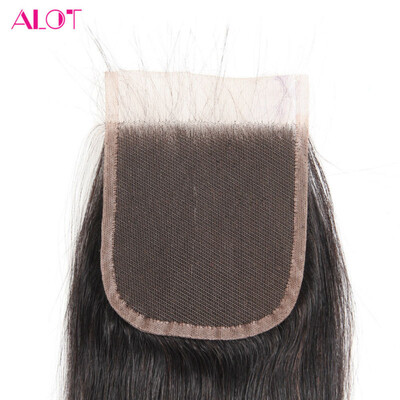 

Alot Hair 7A Бразильская пряжа для волос с прямыми волосами Застежка -молния для волос Unprocessed Virgin Hair Weave 4x4 Closure Free Part