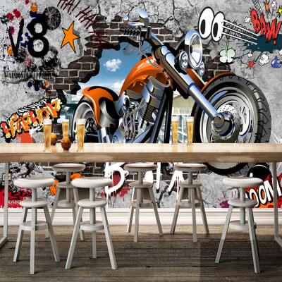 

3D Wall Mural Personalized Customization Motorcycle Street Art Graffiti Wallpaper Cafe KTV Bar Kids Room Wall Covering Frescoes