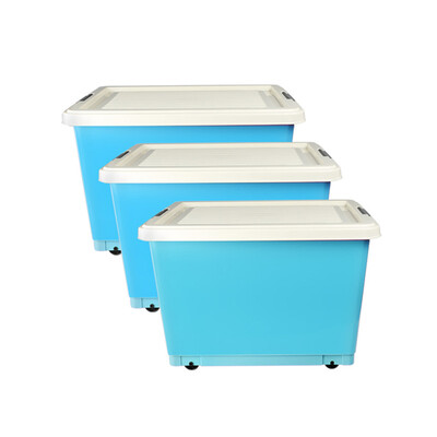 

Revitalization Korean with cover&pulley storage storage box three-piece 50L blue CH88723