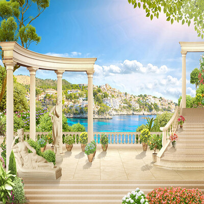 

Custom 3D Mural Wallpaper European Style Rome Column Garden Lake Nature Scenery Photo Wall Mural Living Room 3D Background Walls