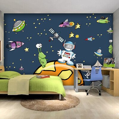 

Custom photo wallpaper Cartoon space spaceship children room background wallpaper kindergarten toy store 3D wallpaper mural