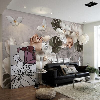 

Пользовательские обои Mural 3D Стереоскопические рельефные жемчужные цветы Nordic Retro TV Background Decor Wall Home Decor Living Room