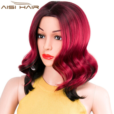 

Synthetic Wavy Red Black Ombre Short Wigs For Women Wig With Heat Resistant