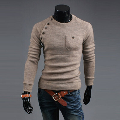 

Smoky gray New Mens fashion Sweater Irregular button stitching fashionable slim