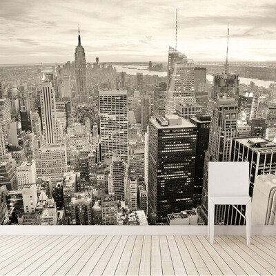 

Custom Mural European Retro Building Mural Bedroom Living Room TV Backdrop New York Black And White City Non-woven Wallpaper 3D