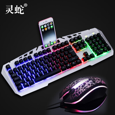 

Spirit snake MK220 Gaming Mouse Keyboard Set Wired USB Interface Backlit Glowing Keyboard Set Metal Panel With Phone Stand Black