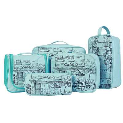 

Blue orange LYCEEM travel suit wash bag package bag 5 sets wash makeup bag storage bag bag digital bag pocket to the earth Sicilian