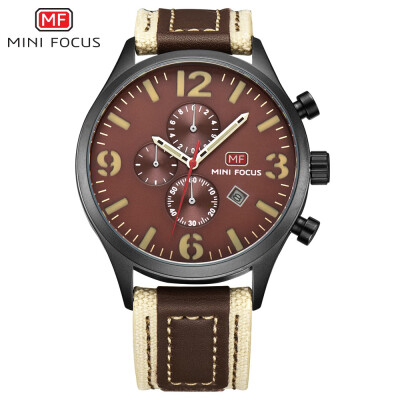 

MINI FOCUS Famous Top Brand Men Quartz Watch Genuine Leather Sport Men's Wrist Watch MF0003G