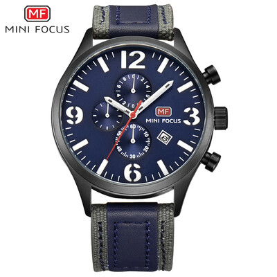 

MINI FOCUS Famous Top Brand Men Quartz Watch Genuine Leather Sport Men's Wrist Watch MF0003G