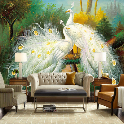

Custom 3D Photo Wallpaper Murals White Peacock Forest Scenery Oil Painting Living Room Bedroom Backdrop Art Mural Wall Paper
