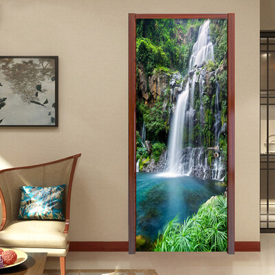 

PVC Self Adhesive Waterproof 3D Stereo Waterfall Wallpaper Гостиная Спальня Фото Настенная дверная наклейка Домашний декор 77см x 200см