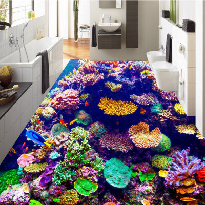 

Free Shipping 3D beautiful coral floor painting self-adhesive living room bathroom bedroom lobby study flooring mural 250cmx200cm